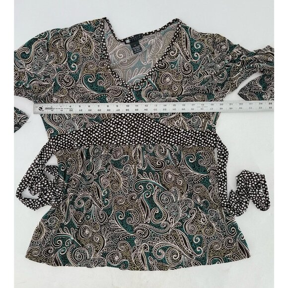 Carole Little Paisley Flared Slv‎ Liquid Knit Tie Back Blouse XL Boho Preppy Y2K - Picture 9 of 9